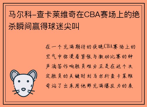 马尔科-查卡莱维奇在CBA赛场上的绝杀瞬间赢得球迷尖叫